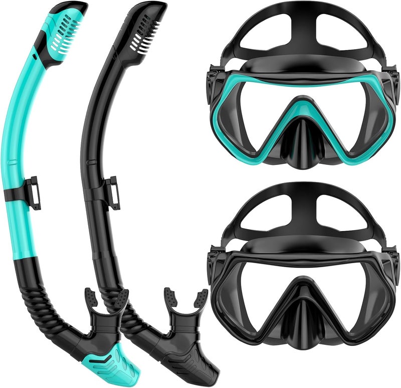 wutrye Snorkeling Gear for Adults, Dry-Top Snorkel Set Scuba Diving mask, Snorkel Mask, Panoramic Anti-Leak Anti-Fog Tempered Glass Lens, Swimming Training Snorkeling Packages - Image 1